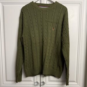 Tommy Hilfiger Men’s Size Medium Camo Green Crew Neck Cable Knit Sweater Heavy